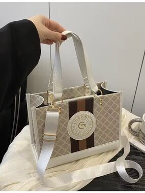 Monogram Stripe Tote Bag G Logo Medallion Top Handle Crossbody Shoulder Bag NIP